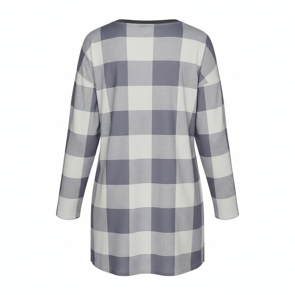 Women's Long Sleeve Plaid Checkered High-low Tunic - NWT - Picture 2 of 4